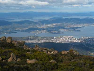 Tasmanien, Aussicht auf Hobart vom Mt. Wellington